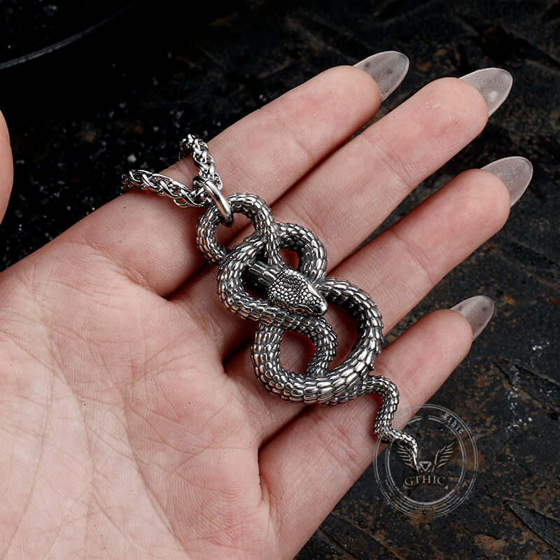 Vintage Coiled Snake Stainless Steel Pendant | Gthic.com