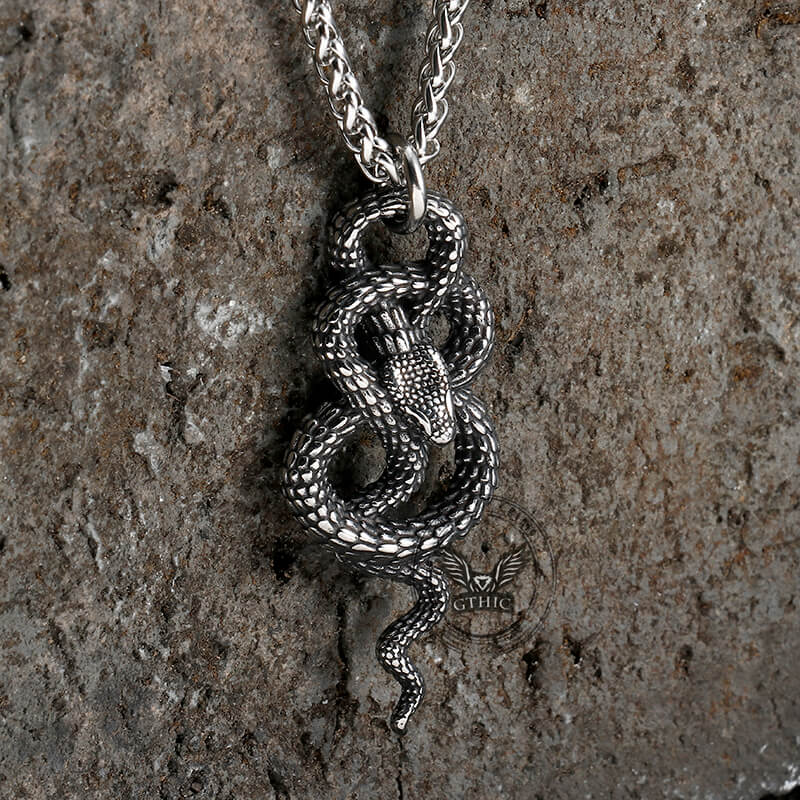 Vintage Coiled Snake Stainless Steel Pendant | Gthic.com