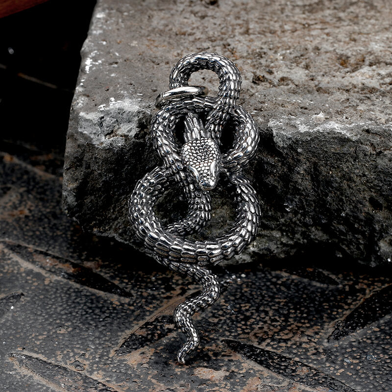 Vintage Coiled Snake Stainless Steel Pendant | Gthic.com