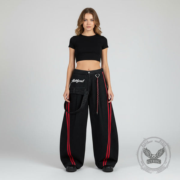 Vintage Color-Block Wide-Leg Overalls Scimitar Jeans | Gthic.com