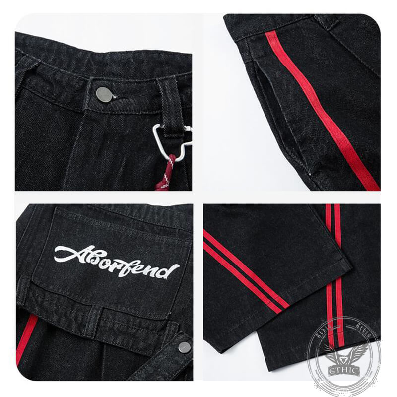 Vintage Color-Block Wide-Leg Overalls Scimitar Jeans | Gthic.com