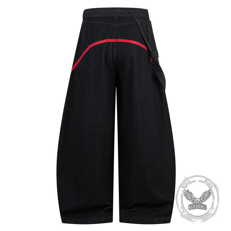 Vintage Color-Block Wide-Leg Overalls Scimitar Jeans | Gthic.com