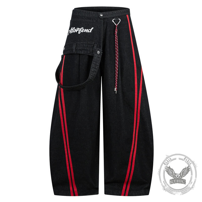 Vintage Color-Block Wide-Leg Overalls Scimitar Jeans | Gthic.com