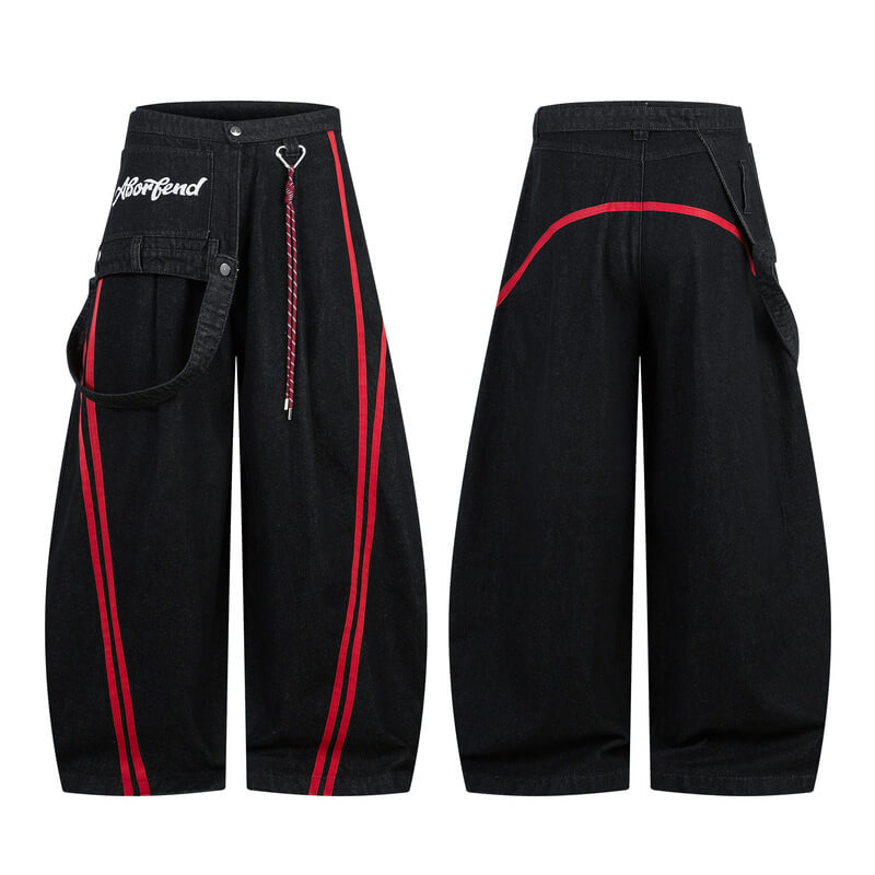 Vintage Color-Block Wide-Leg Overalls Scimitar Jeans | Gthic.com