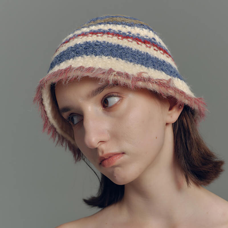 Vintage Colorful Striped Knitted Bucket Hat | Gthic.com