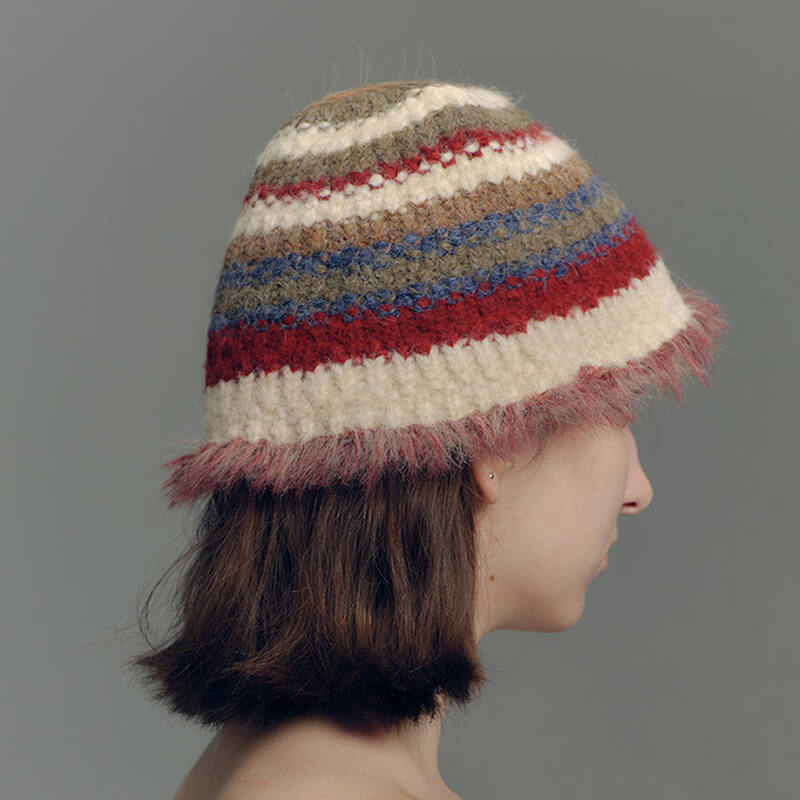 Vintage Colorful Striped Knitted Bucket Hat