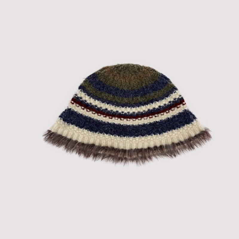 Vintage Colorful Striped Knitted Bucket Hat | Gthic.com