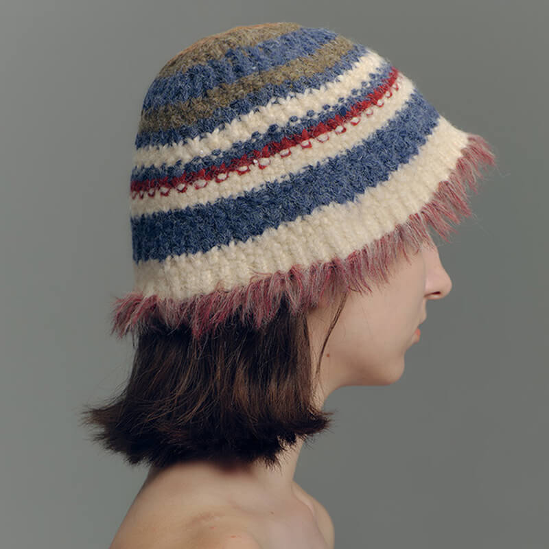 Vintage Colorful Striped Knitted Bucket Hat | Gthic.com