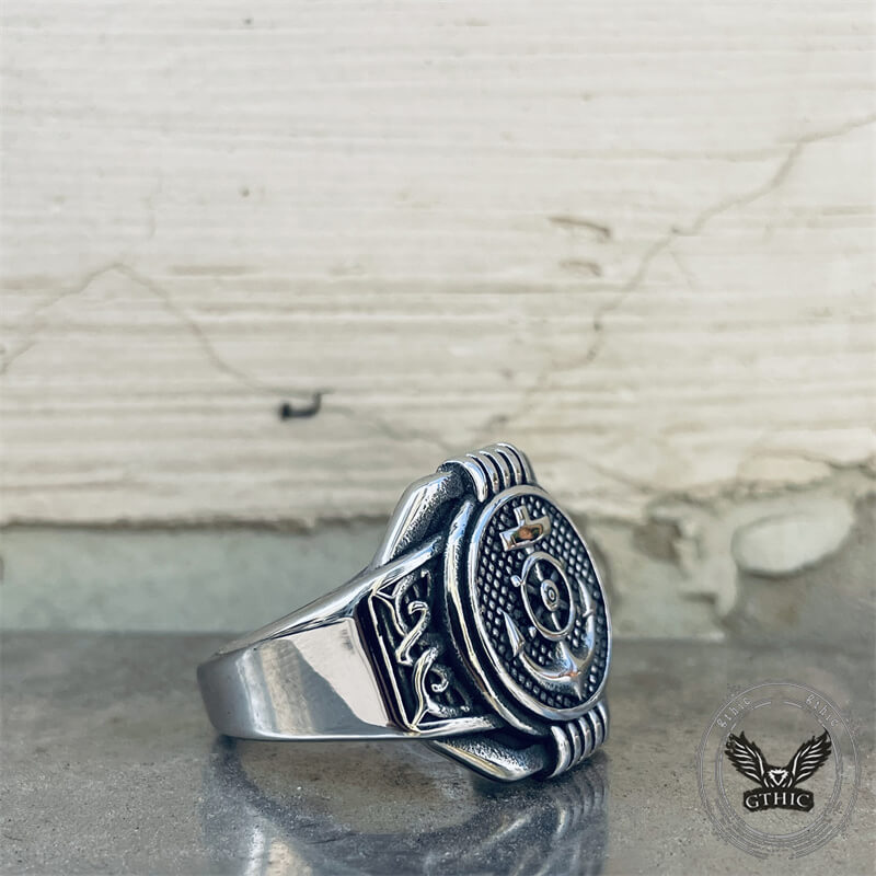 Vintage Compass Anchor Stainless Steel Marine Ring