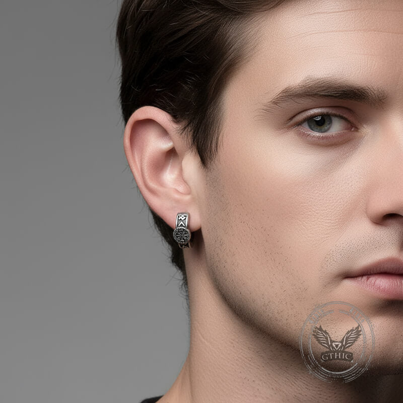 Vintage Compass Rune Stainless Steel Hoop Earrings | Gthic.com