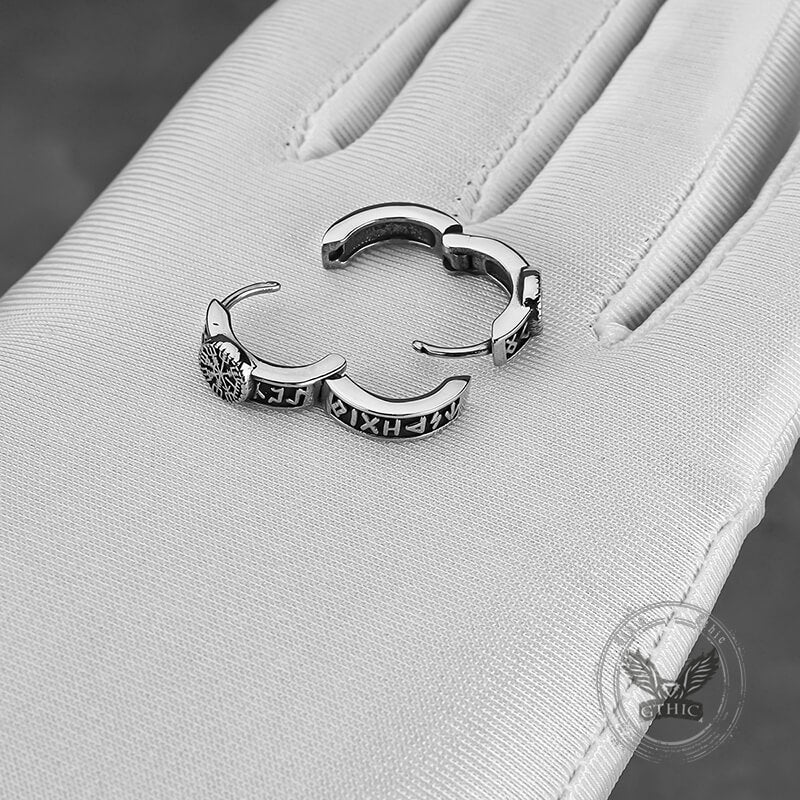 Vintage Compass Rune Stainless Steel Hoop Earrings