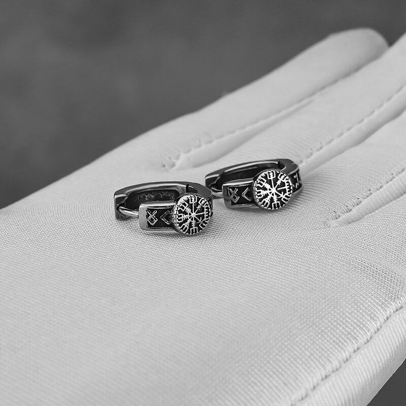 Vintage Compass Rune Stainless Steel Hoop Earrings | Gthic.com