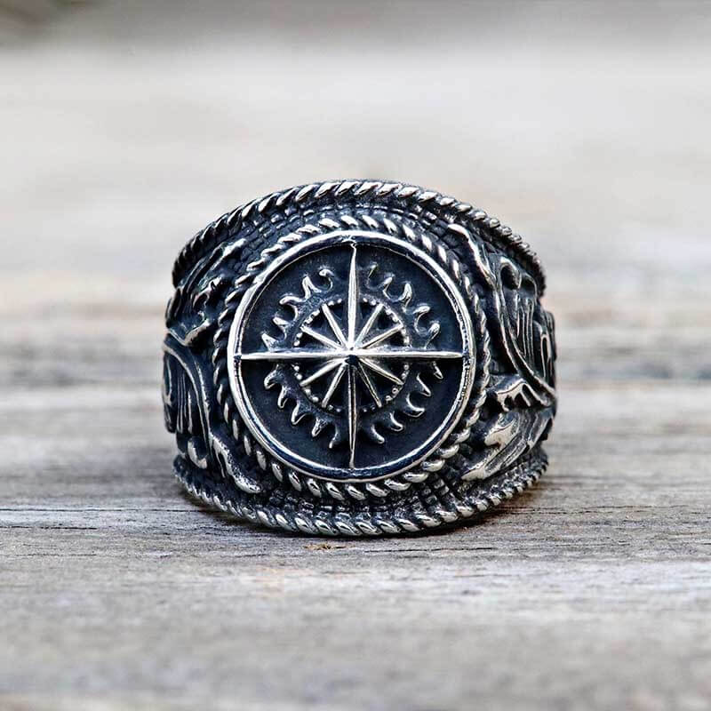Vintage Compass Stainless Steel Marine Ring | Gthic.com