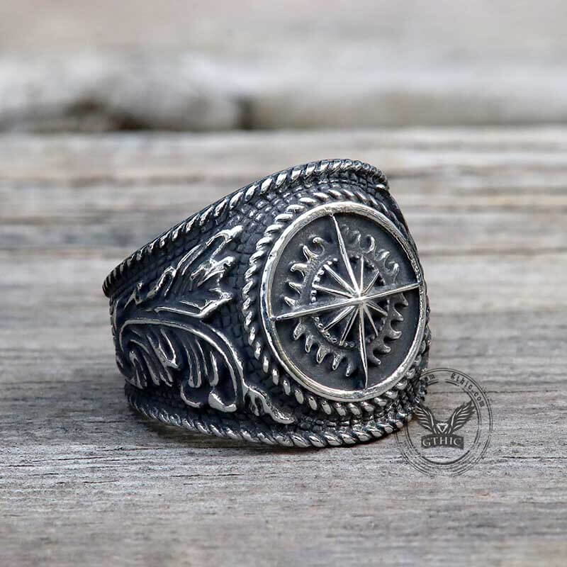 Vintage Compass Stainless Steel Marine Ring | Gthic.com