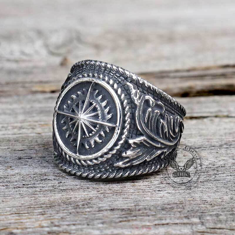 Vintage Compass Stainless Steel Marine Ring | Gthic.com
