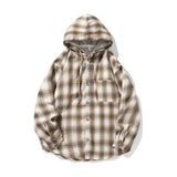 Vintage Contrast Plaid Loose Hooded Shirt Coat | Ghtic.com