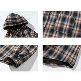 Vintage Contrast Plaid Loose Hooded Shirt Coat | Ghtic.com
