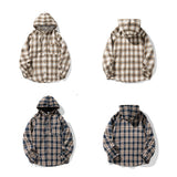 Vintage Contrast Plaid Loose Hooded Shirt Coat | Ghtic.com