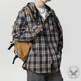 Vintage Contrast Plaid Loose Hooded Shirt Coat | Ghtic.com