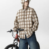 Vintage Contrast Plaid Loose Hooded Shirt Coat | Ghtic.com