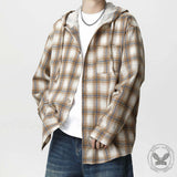 Vintage Contrast Plaid Loose Hooded Shirt Coat | Ghtic.com