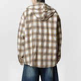 Vintage Contrast Plaid Loose Hooded Shirt Coat | Ghtic.com