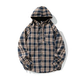 Vintage Contrast Plaid Loose Hooded Shirt Coat | Ghtic.com
