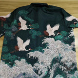 Vintage Crane Linen Short Sleeve Hawaiian Shirt