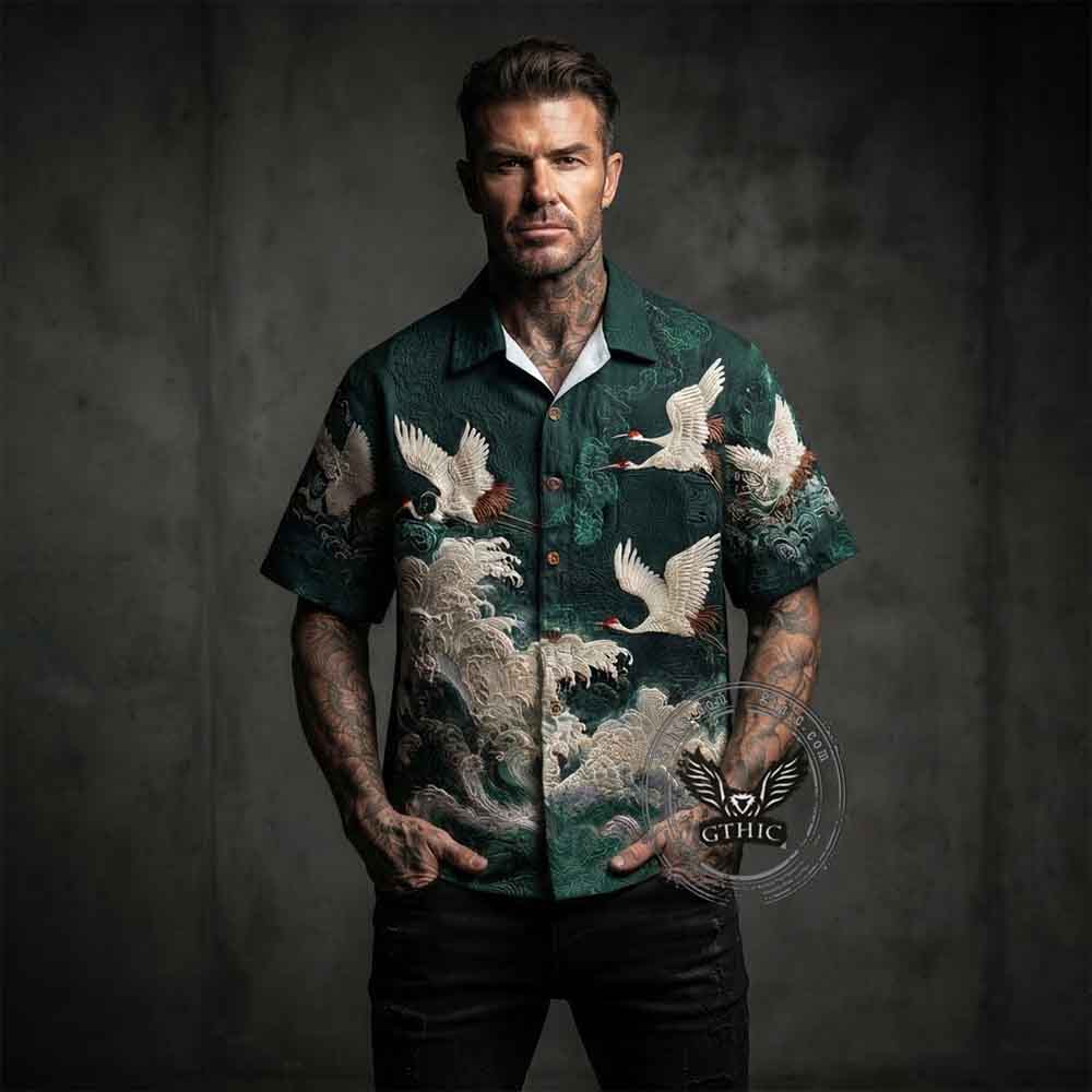 Vintage Crane Linen Short Sleeve Hawaiian Shirt | Gthic.com