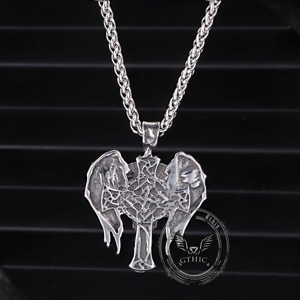 Vintage Cross Archangel Wing Amulet Stainless Steel Pendant