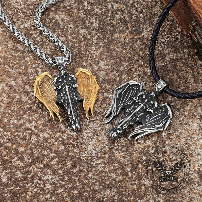 Vintage Cross Archangel Wing Amulet Stainless Steel Pendant | Gthic.com