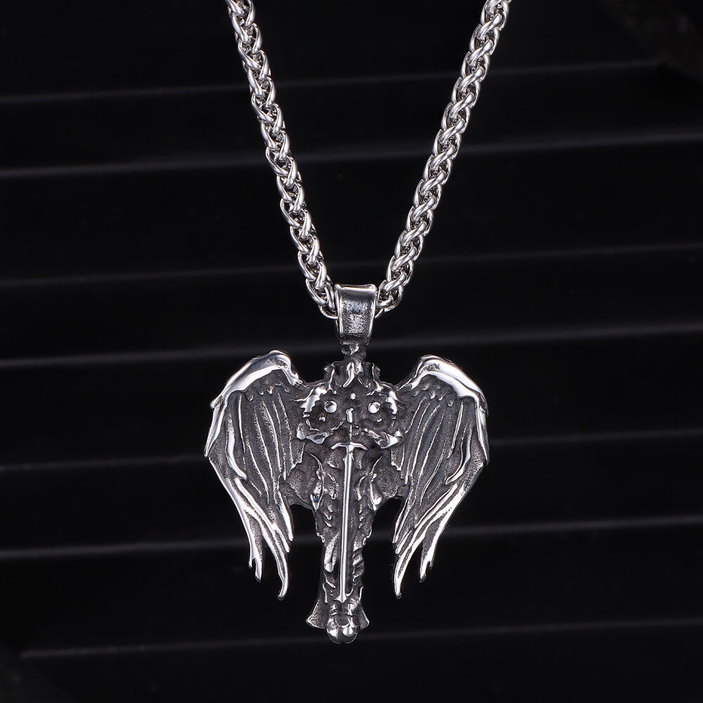 Vintage Cross Archangel Wing Amulet Stainless Steel Pendant