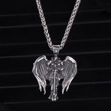 Vintage Cross Archangel Wing Amulet Stainless Steel Pendant