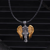 Vintage Cross Archangel Wing Amulet Stainless Steel Pendant