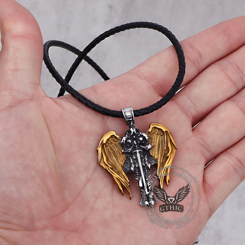 Vintage Cross Archangel Wing Amulet Stainless Steel Pendant