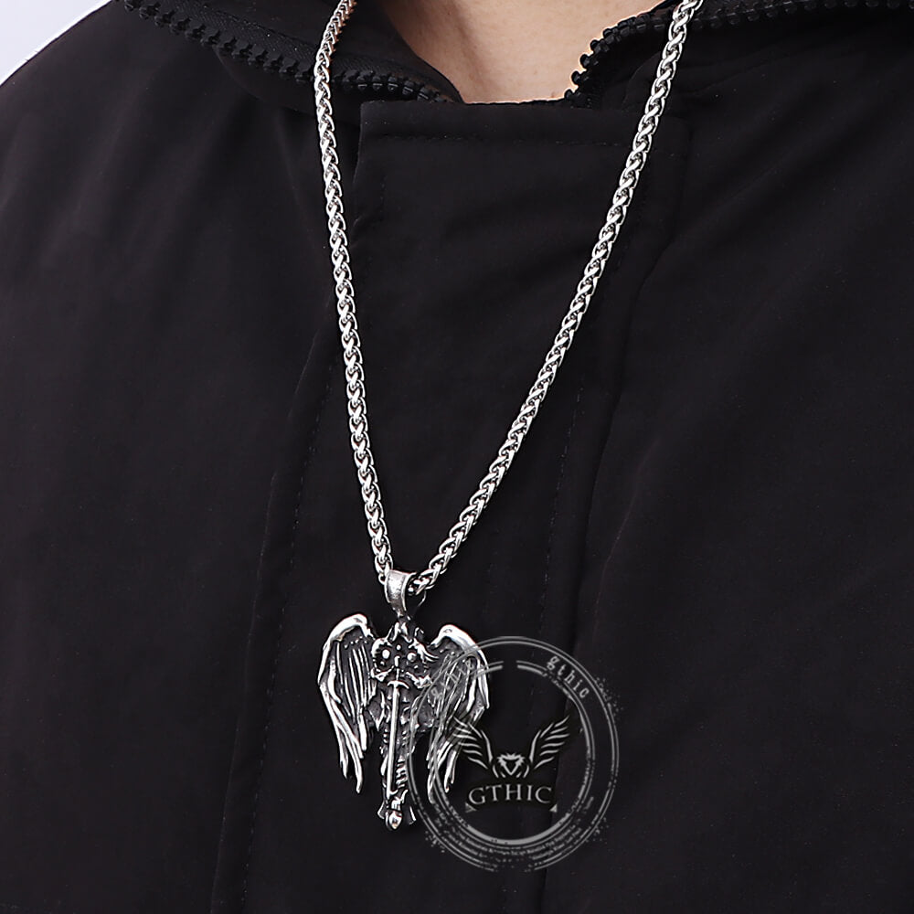 Vintage Cross Archangel Wing Amulet Stainless Steel Pendant