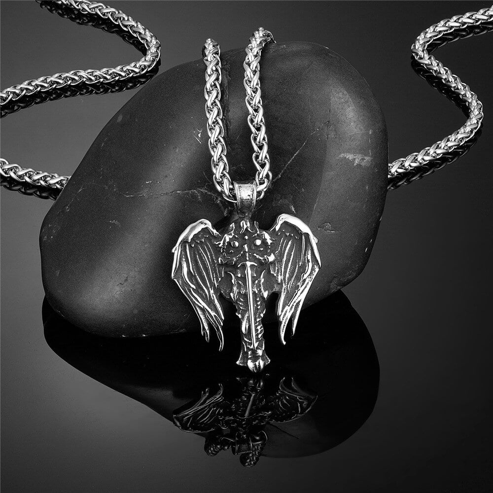 HZMAN Collana Uomo/Donna Con Ciondolo Croce E Ali D'Angelo – Acciaio Inox, Stile Gotico Punk, Amuleto Di Fede - 4