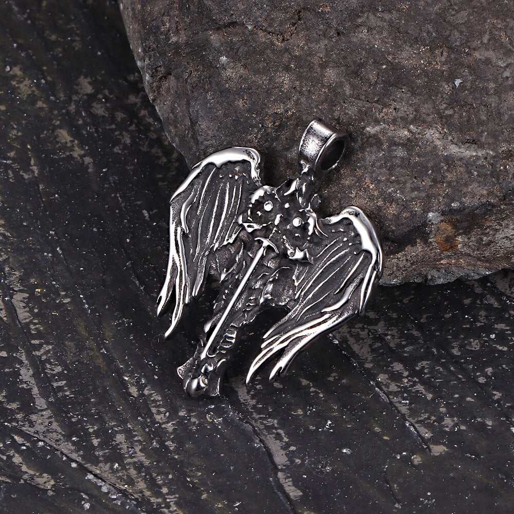 Vintage Cross Archangel Wing Amulet Stainless Steel Pendant