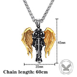 Vintage Cross Archangel Wing Amulet Stainless Steel Pendant