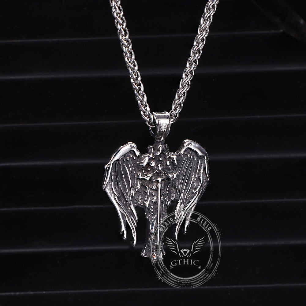 Vintage Cross Archangel Wing Amulet Stainless Steel Pendant