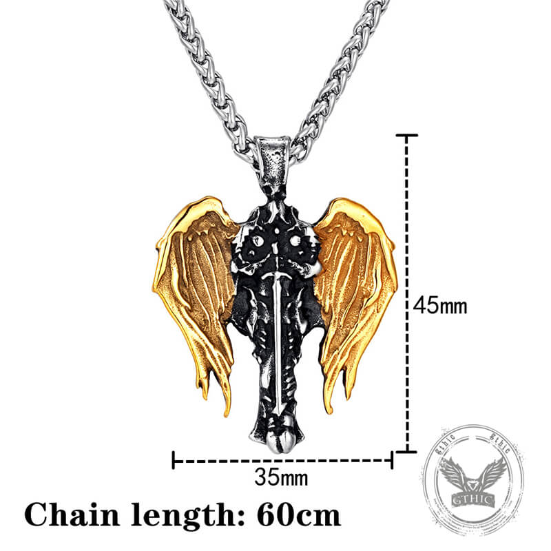 Vintage Cross Archangel Wing Amulet Stainless Steel Pendant
