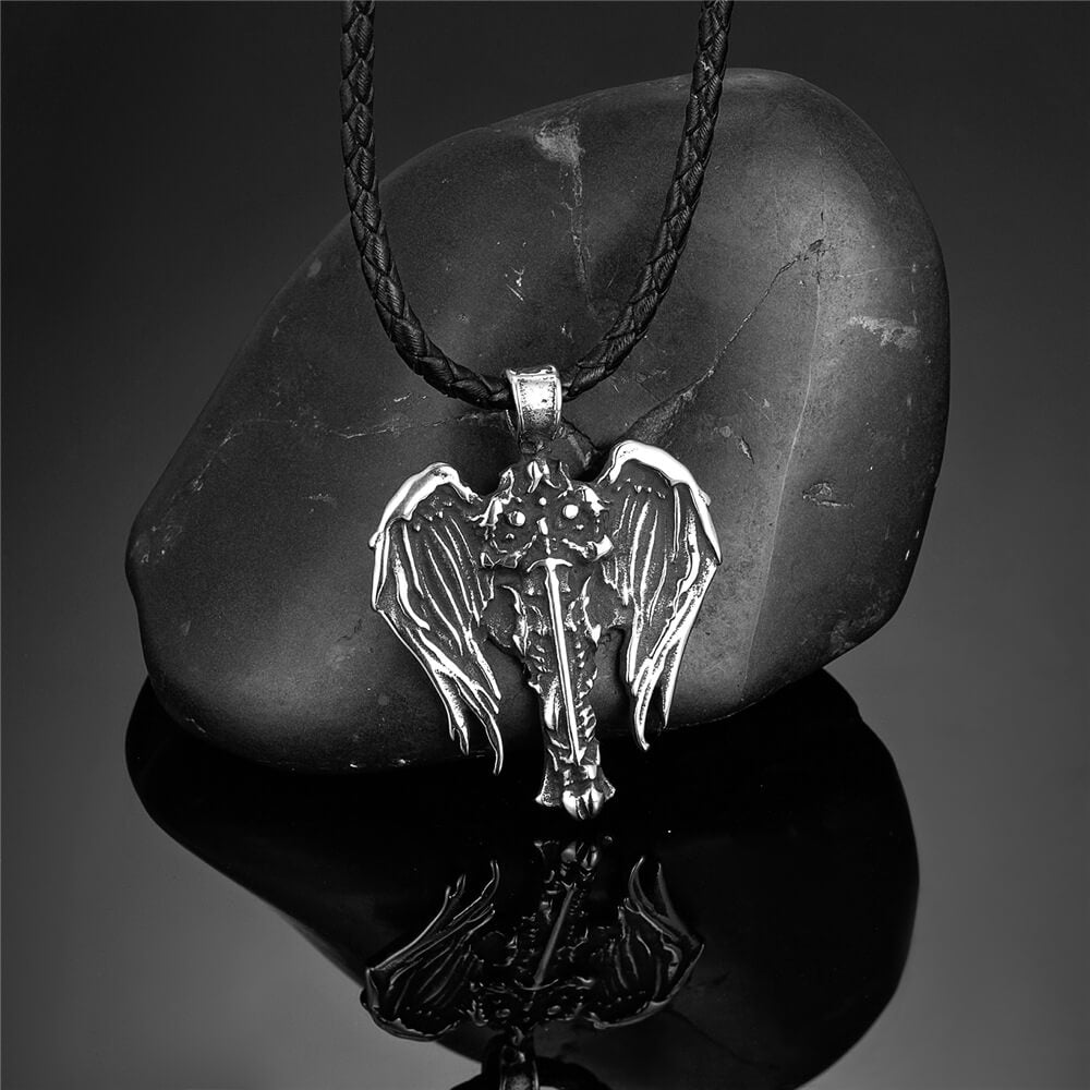 Vintage Cross Archangel Wing Amulet Stainless Steel Pendant | Gthic.com