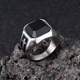 Vintage Cross Black Gemstone Stainless Steel Ring