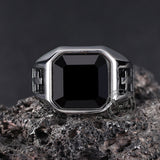 Vintage Cross Black Gemstone Stainless Steel Ring