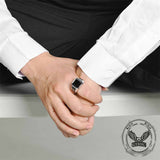 Vintage Cross Black Gemstone Stainless Steel Ring | Gthic.com