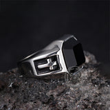 Vintage Cross Black Gemstone Stainless Steel Ring