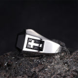 Vintage Cross Black Gemstone Stainless Steel Ring