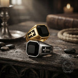 Vintage Cross Black Gemstone Stainless Steel Ring | Gthic.com