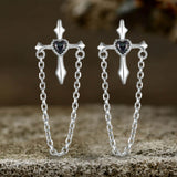 Vintage Cross Chain Tassel Sterling Silver Earrings 01 | Gthic.com