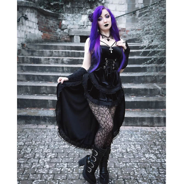 Women's Goth Corset Dress Lace Halter Emo Sleeveless Gothic Dresses  SteamPunk Gothic Vampire Witch Costume for Women 